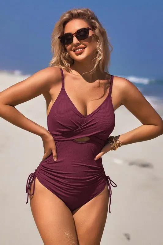 Ribbed Tie Side High Cut Twist Front Bathing Suit for Women - Love Salve